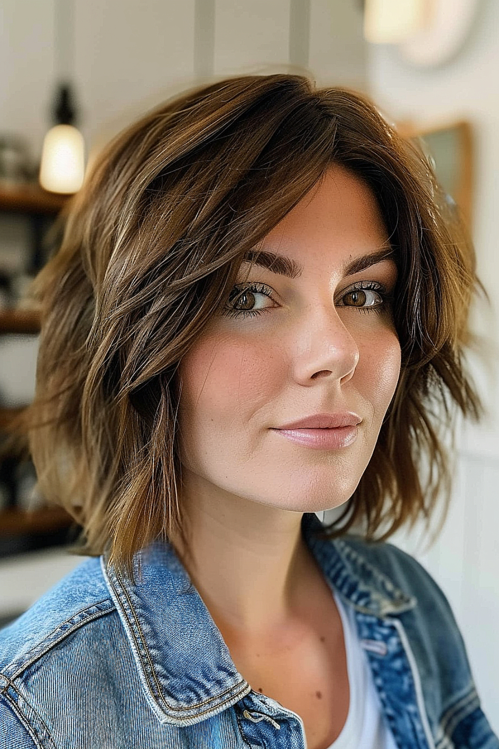 Woman with a choppy layered bob haircut