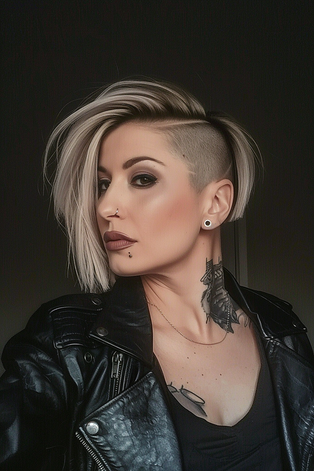 Woman with choppy layered haircut and an undercut