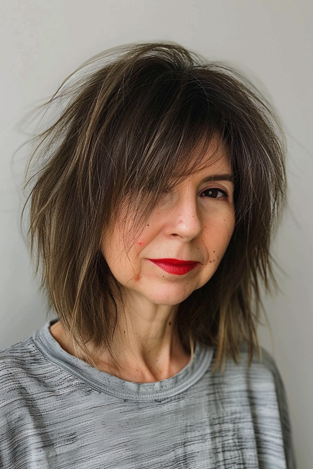 Choppy lob with subtle highlights for women over 60