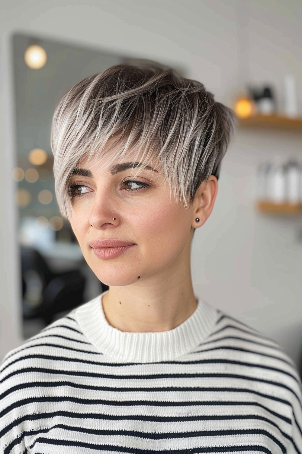 Choppy long pixie with bangs