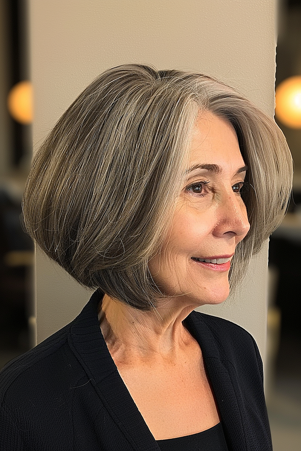 Classic a-line bob for sophistication at 70