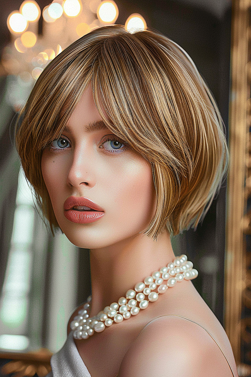 Woman with a classic layered bob haircut