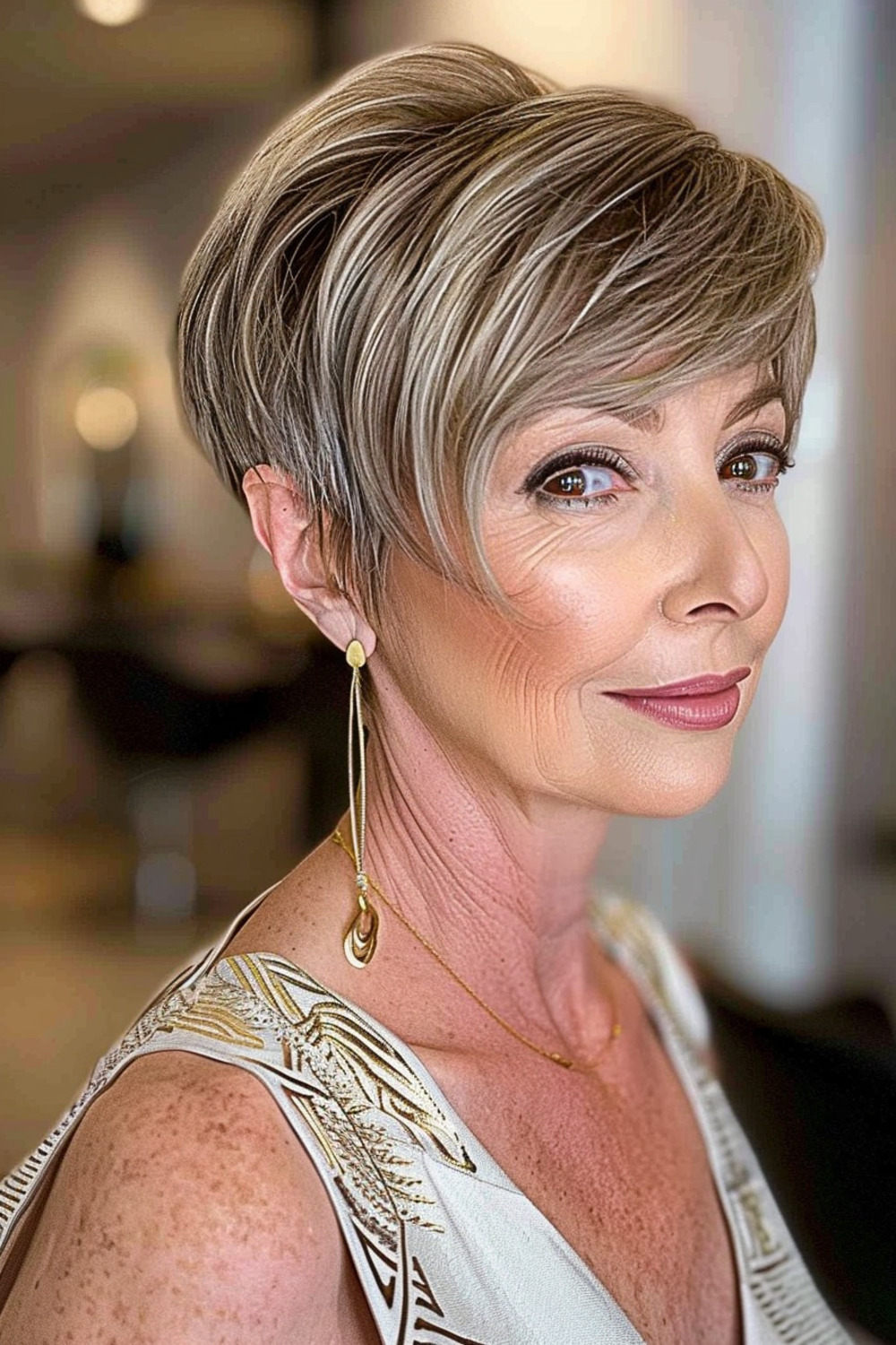 Classic long pixie for women over 60