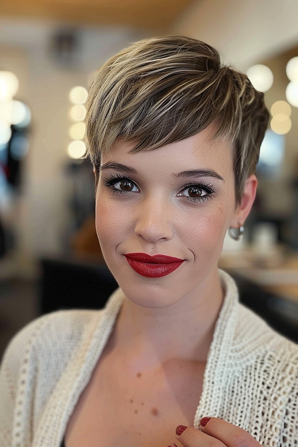 Classic pixie cut with soft layers and subtle texture