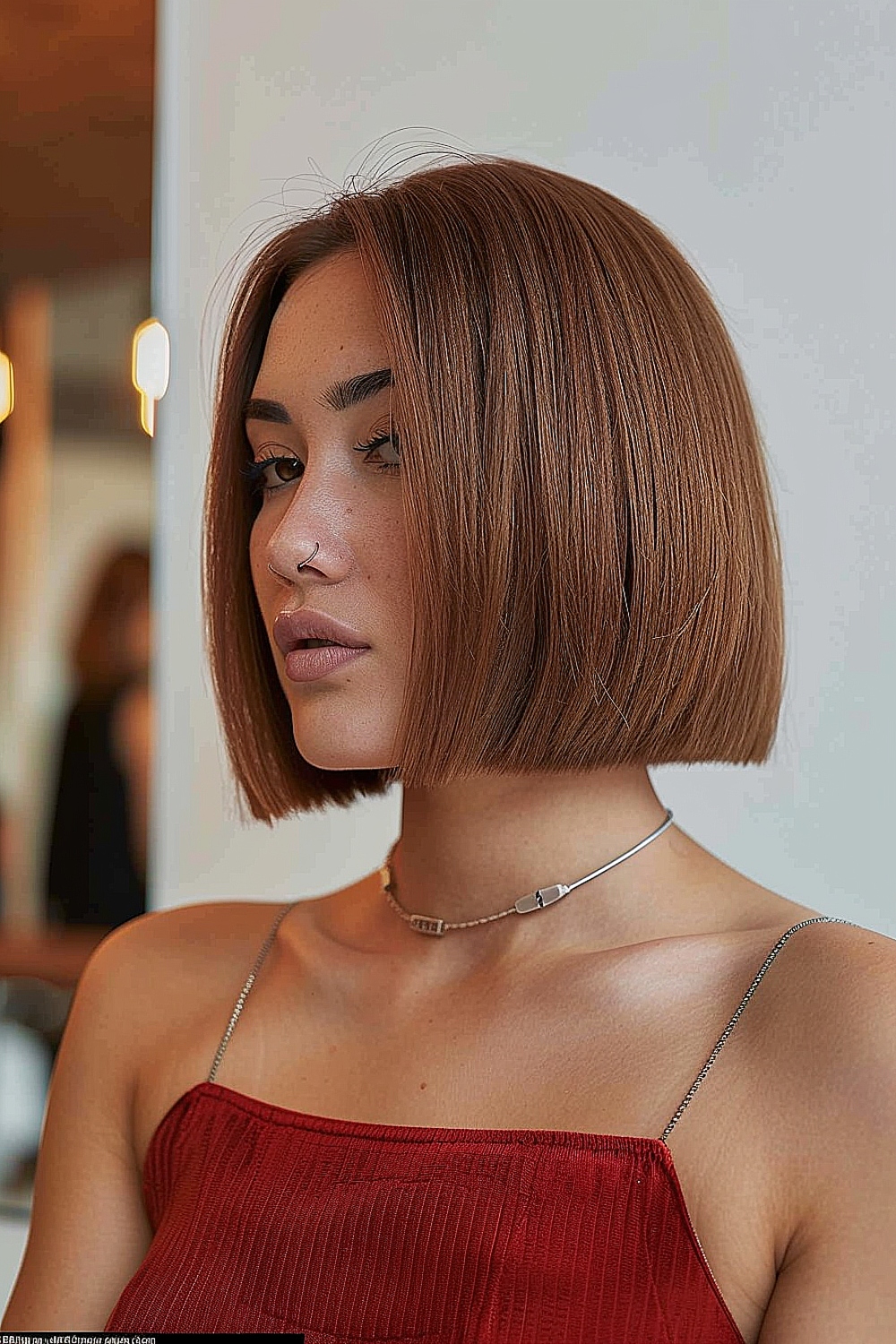 Classic straight bob haircut in rich warm tones