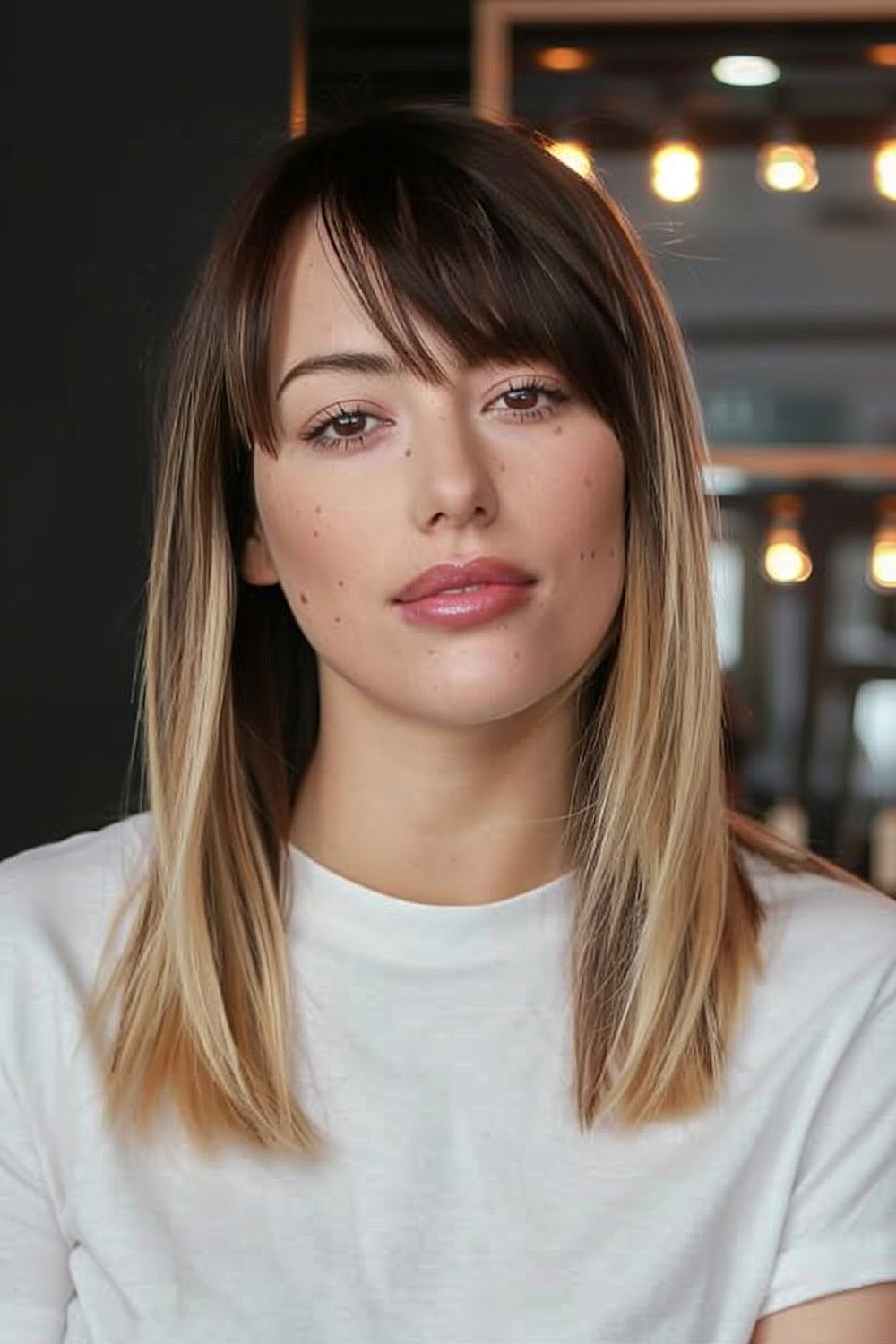 Woman with classic straight hair and a side part