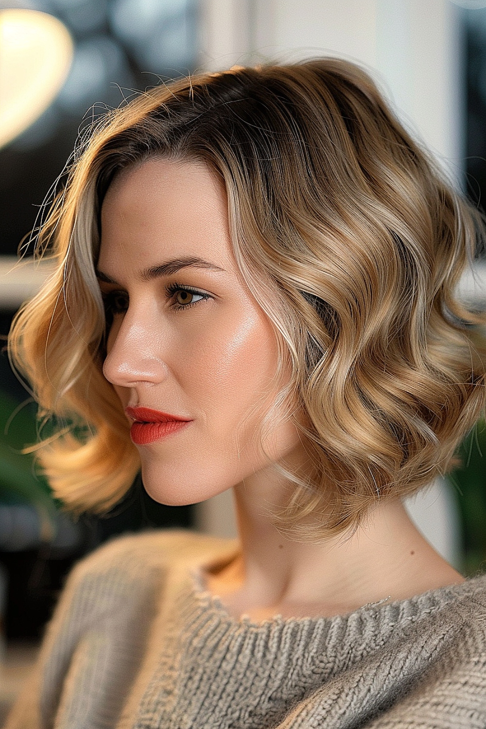 Woman with a classic wavy bob suitable for fine hair