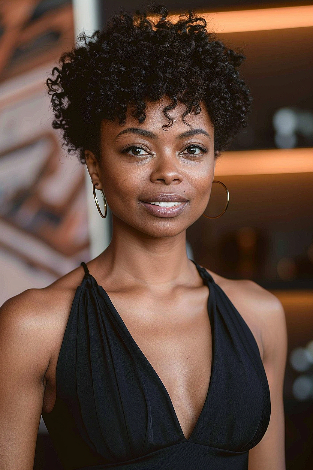 Coily tousled pixie cut with defined curls.