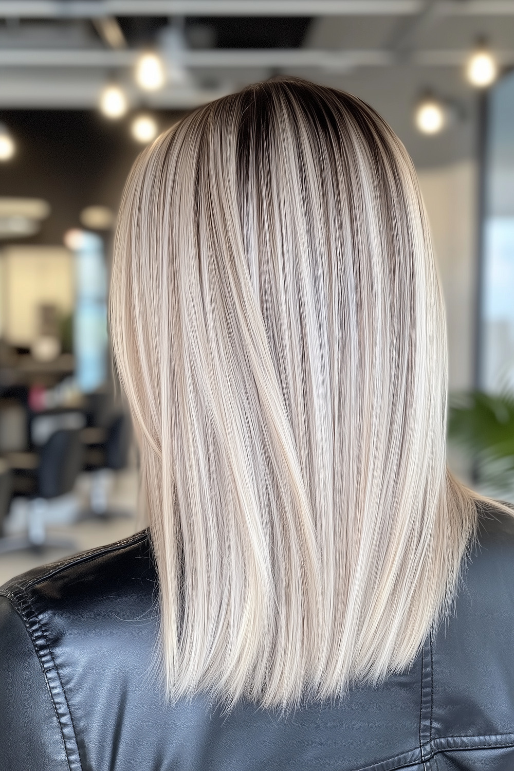 Cool blonde balayage for straight hair