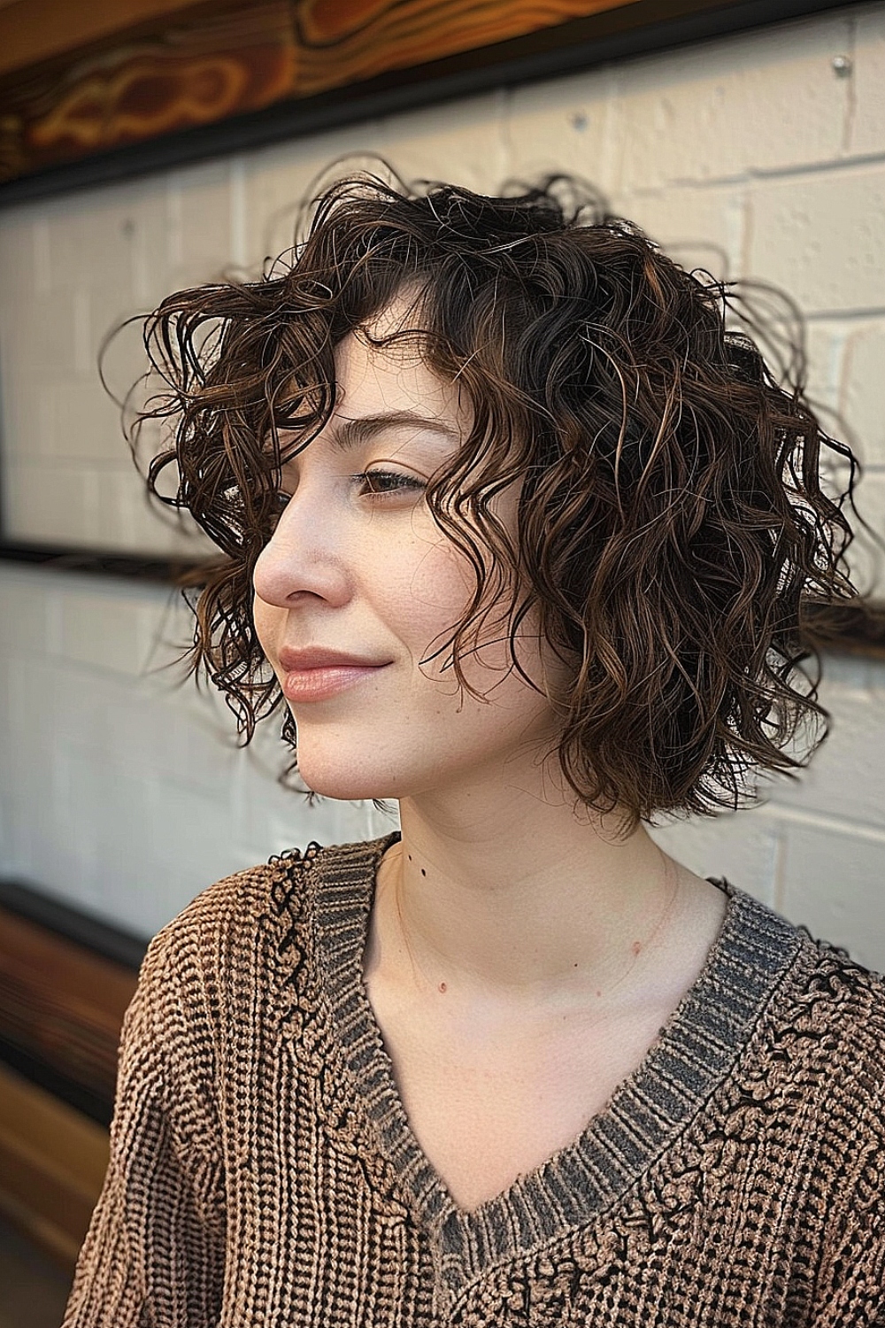 Voluminous curly bob for fine hair with natural curls