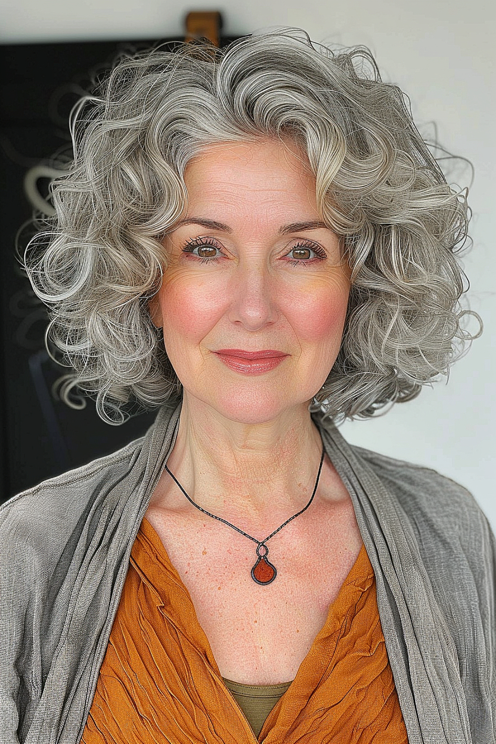 Curly bob with natural grey for authentic beauty