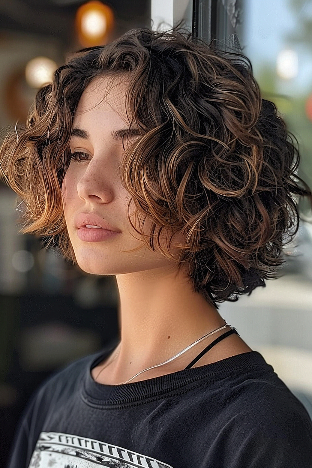 Curly bob with razor-cut edges for edge