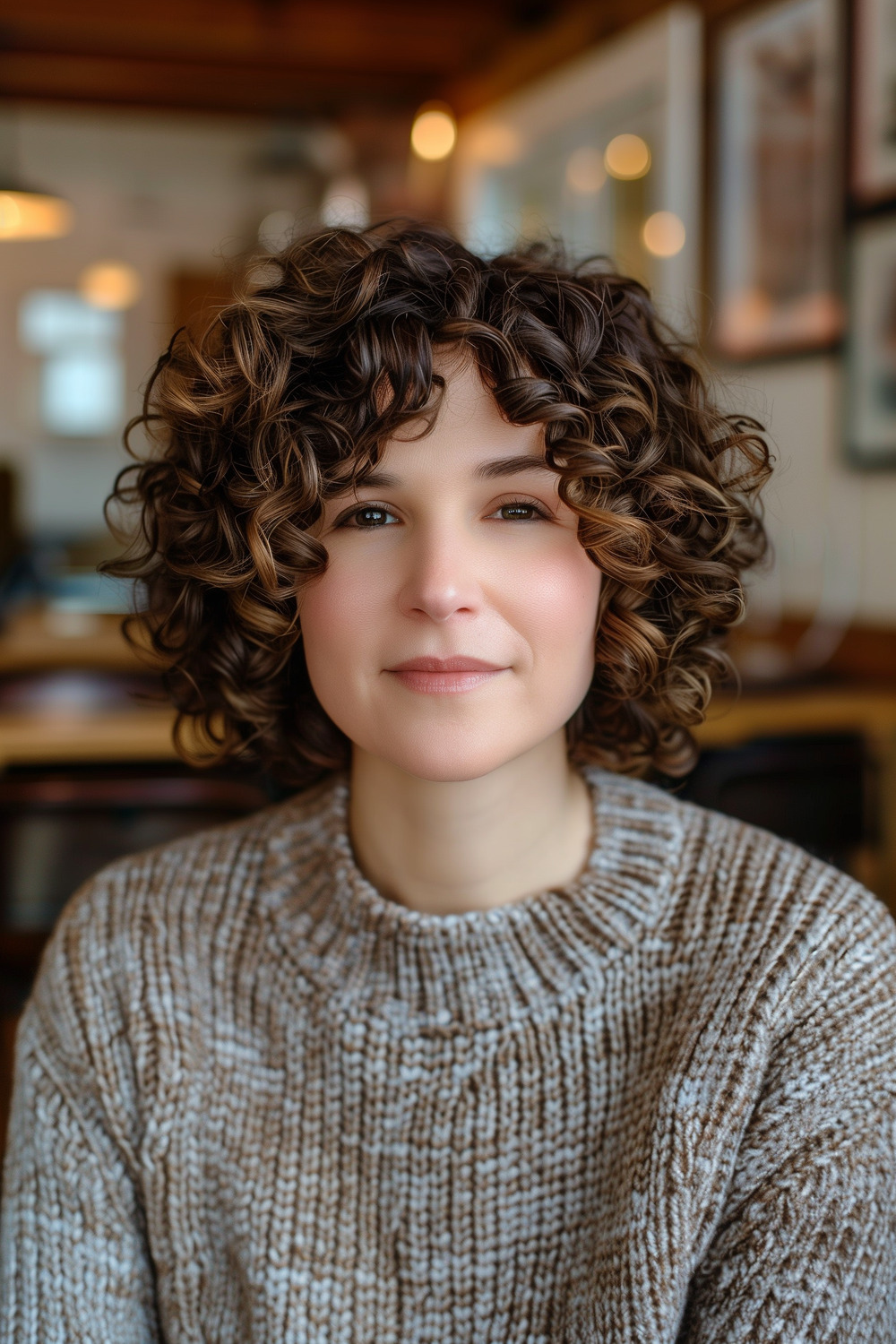 Curly bob with rich mocha brown color