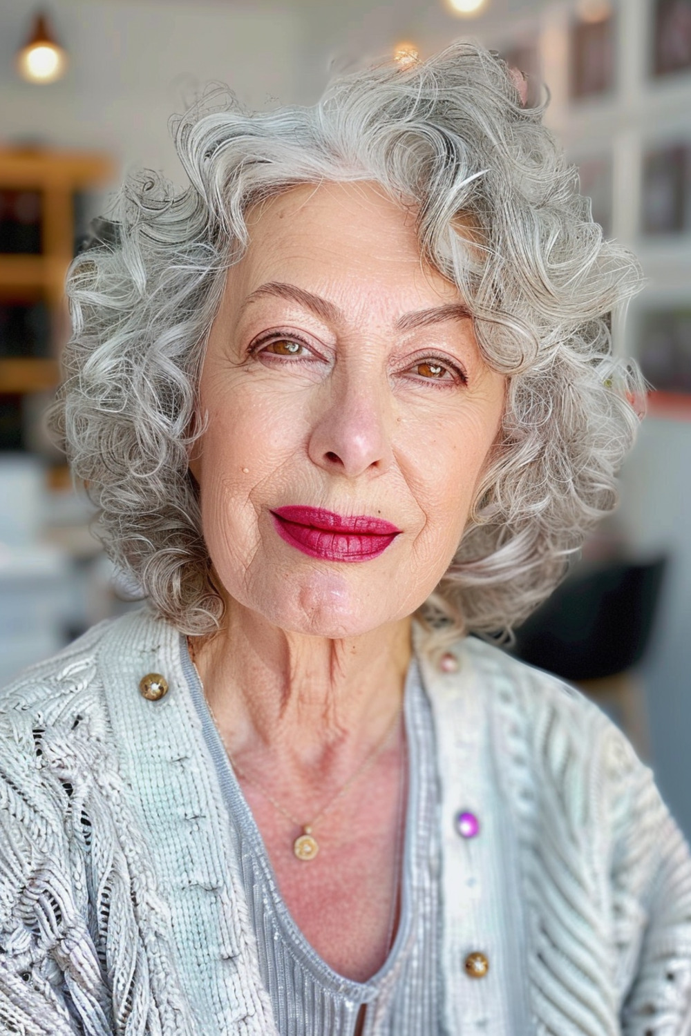 Curly bob with subtle layers for women over 60