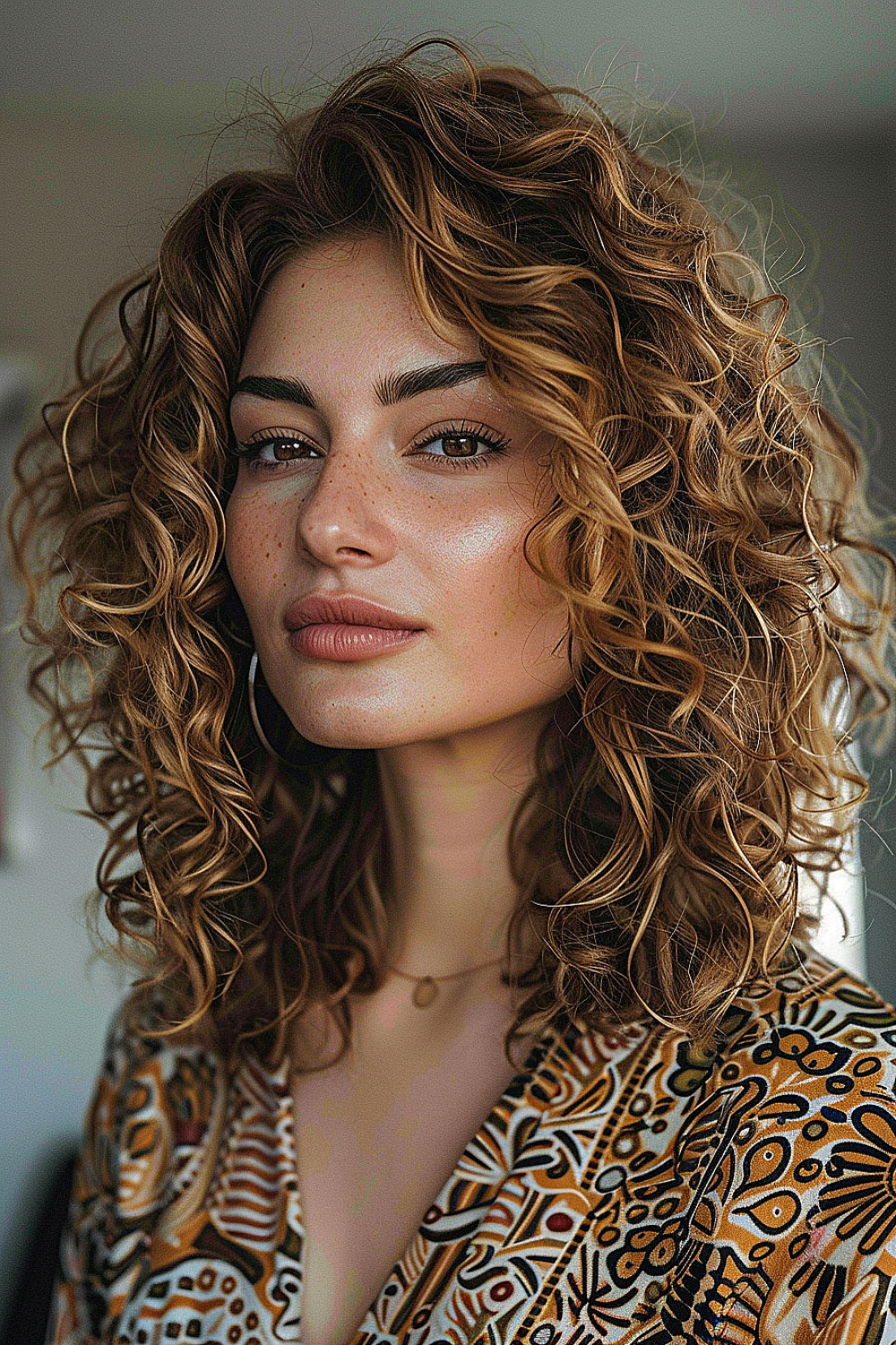 Curly hair with layers for dynamic texture