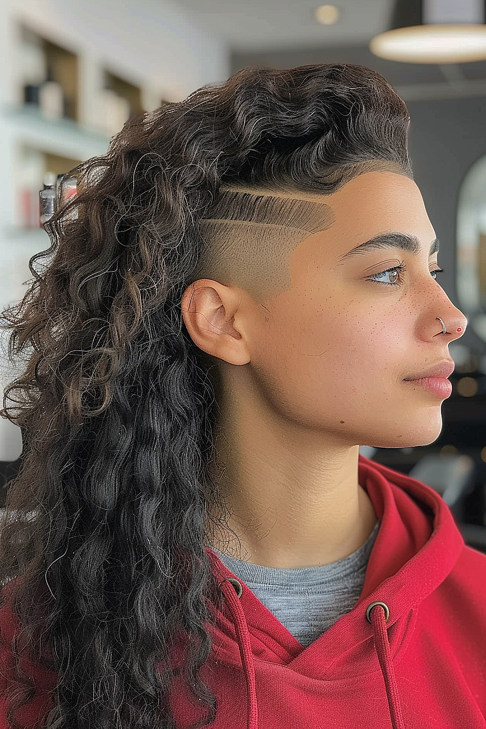 Curly hair with shaved sides for an urban edge