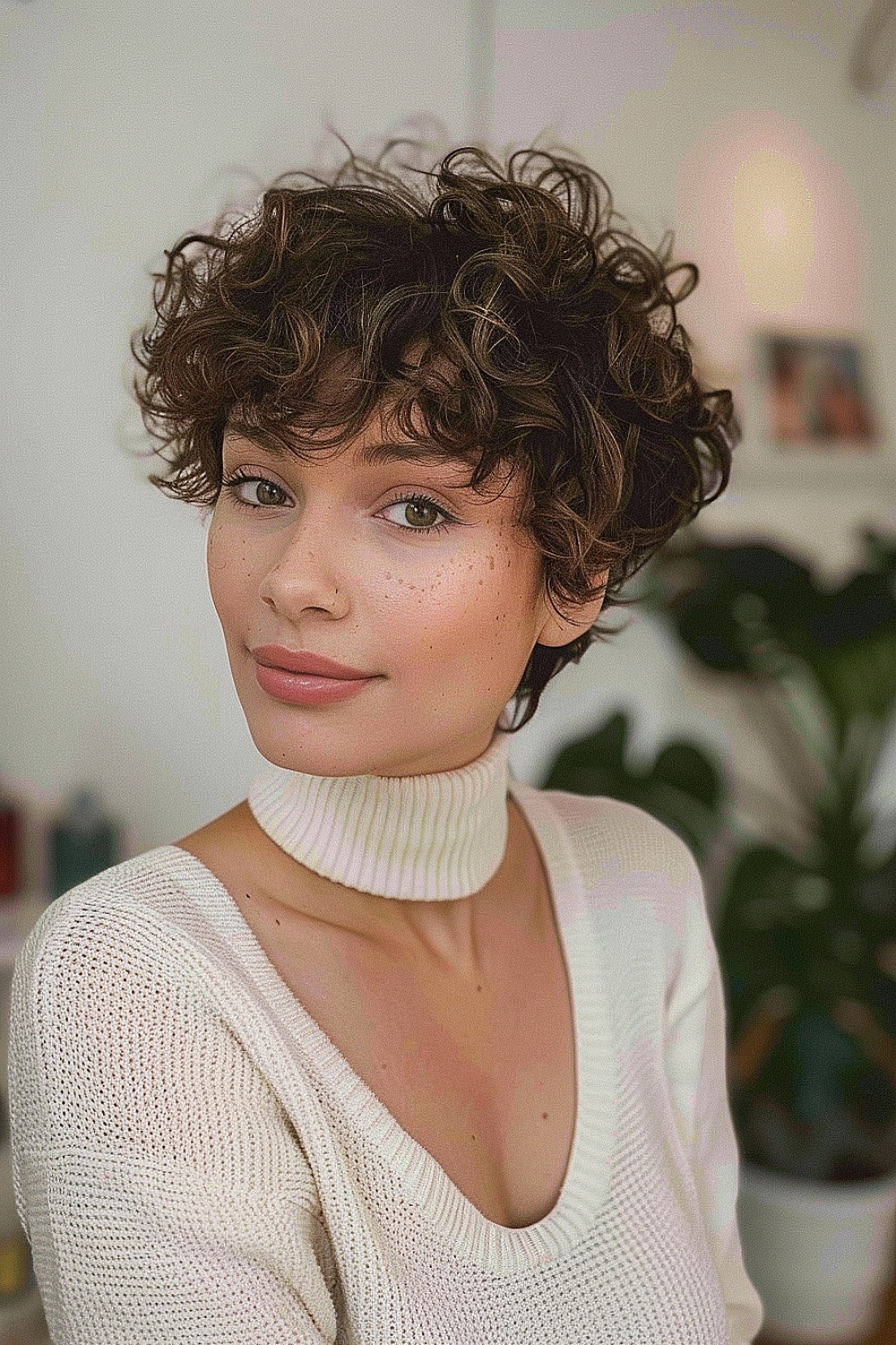 Curly pixie cut with bangs