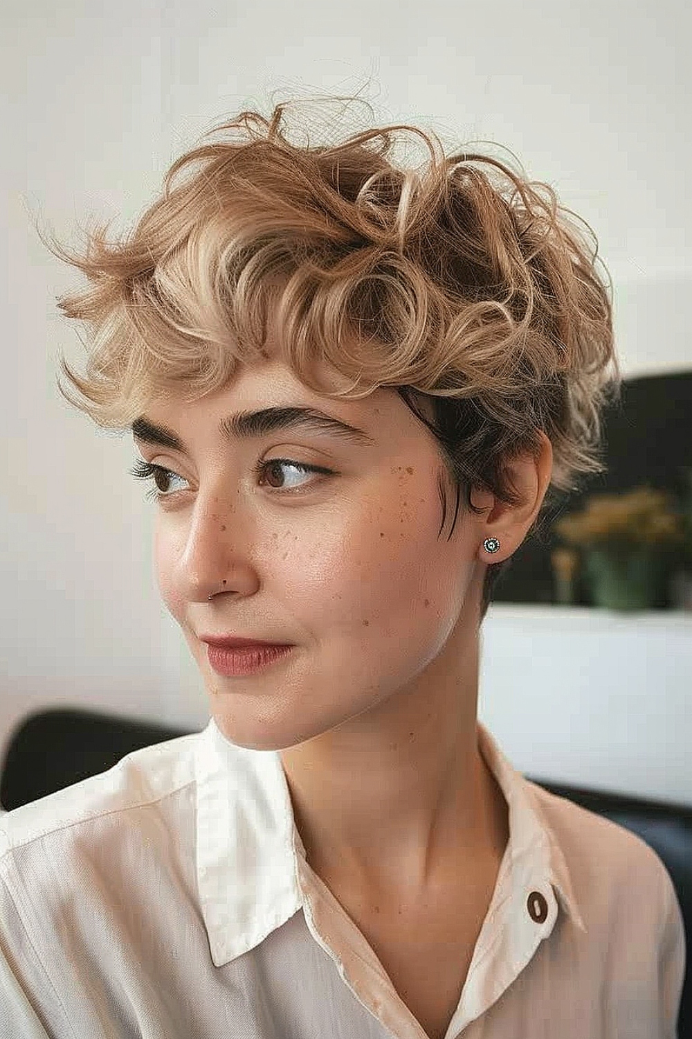 Curly pixie cut with soft curls