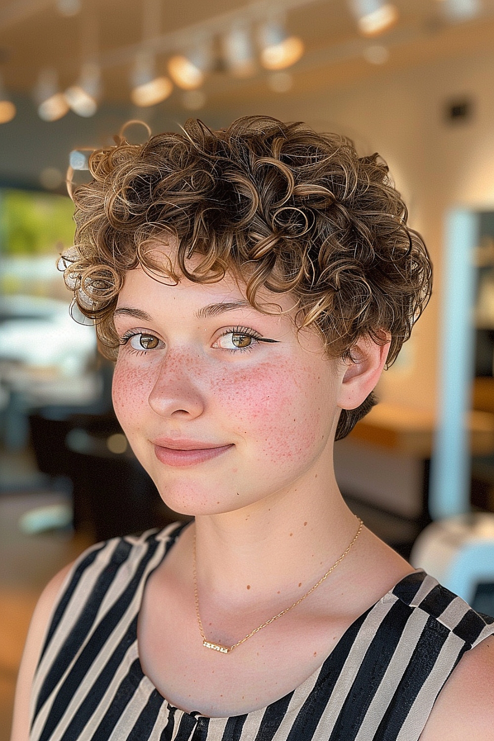 Curly pixie cut with soft layers