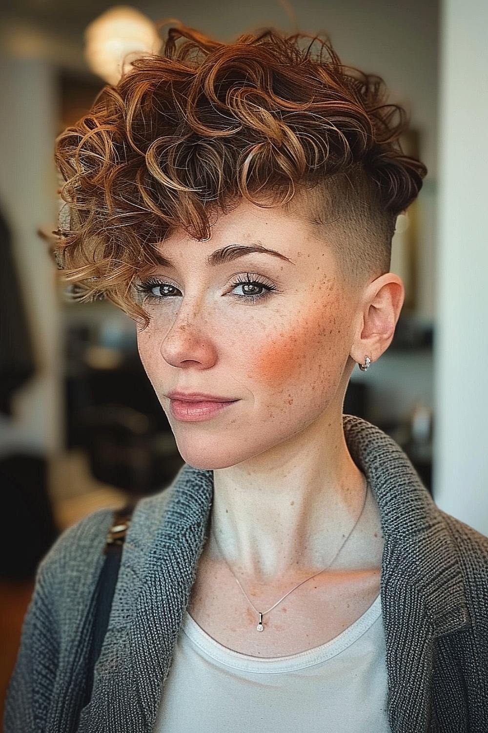 Curly pixie cut with a soft undercut