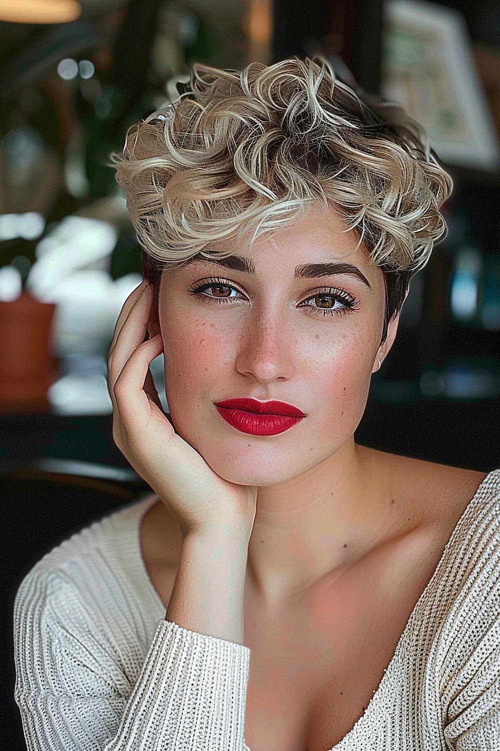 Curly pixie cut with soft waves