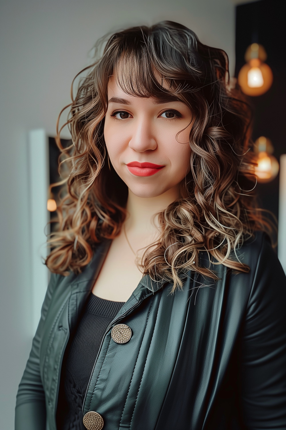 Curly shag with feathered bangs