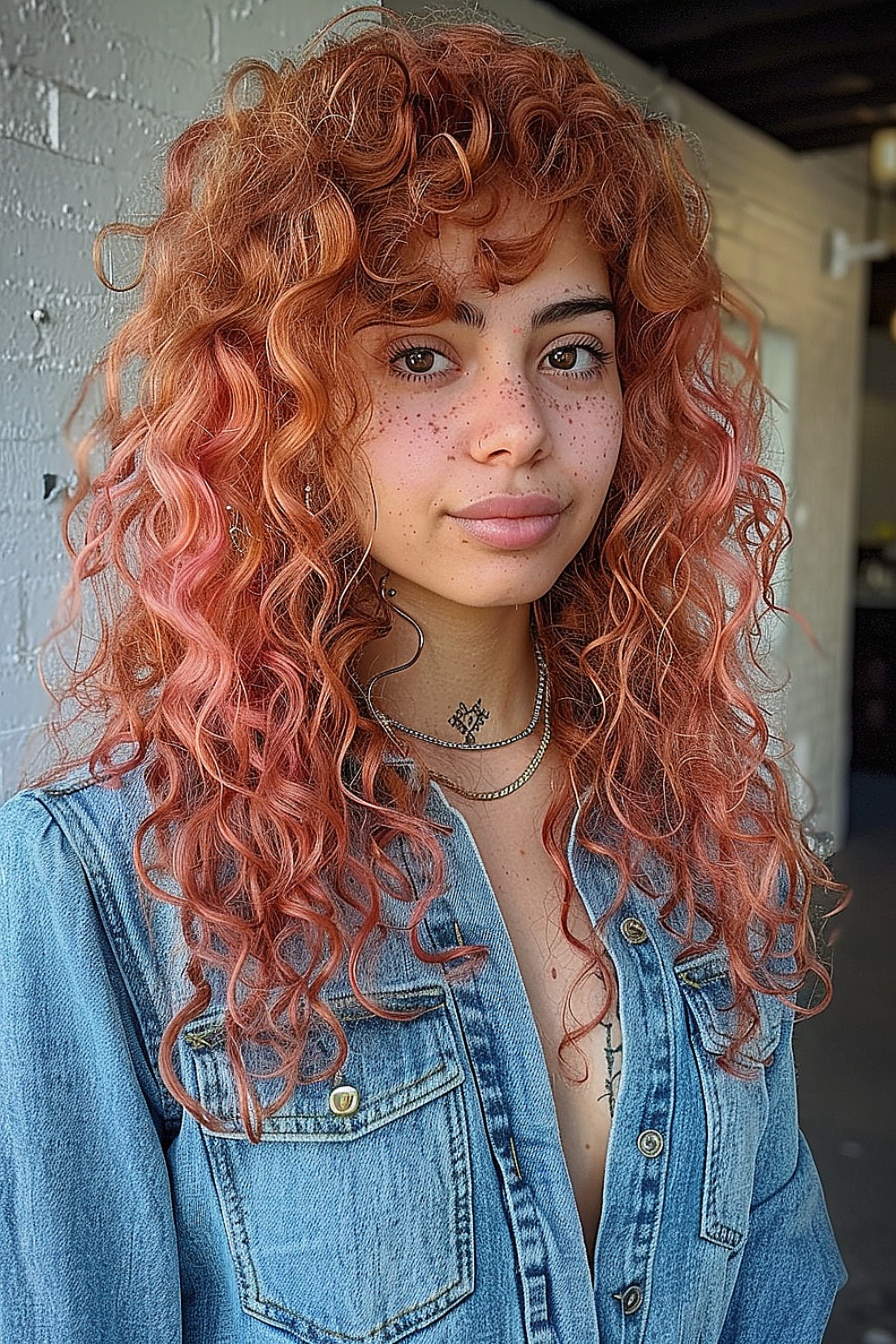 curly shag with vibrant streaks for a pop of color