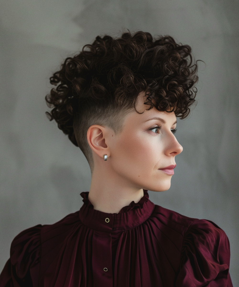 Curly tapered cut with volume on top