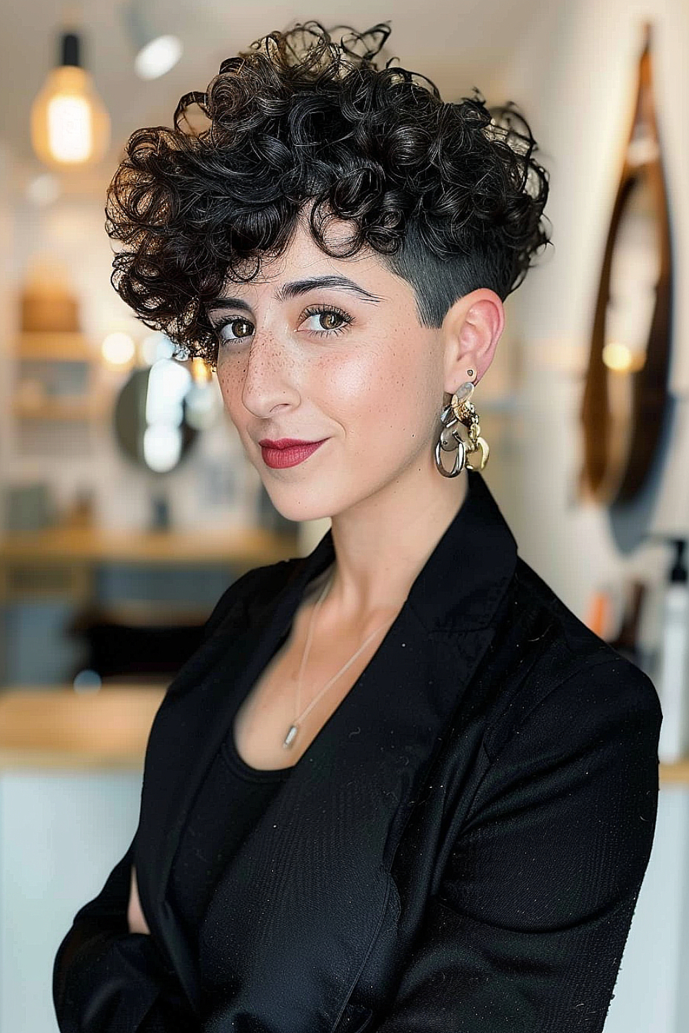 Curly tousled pixie with undercut