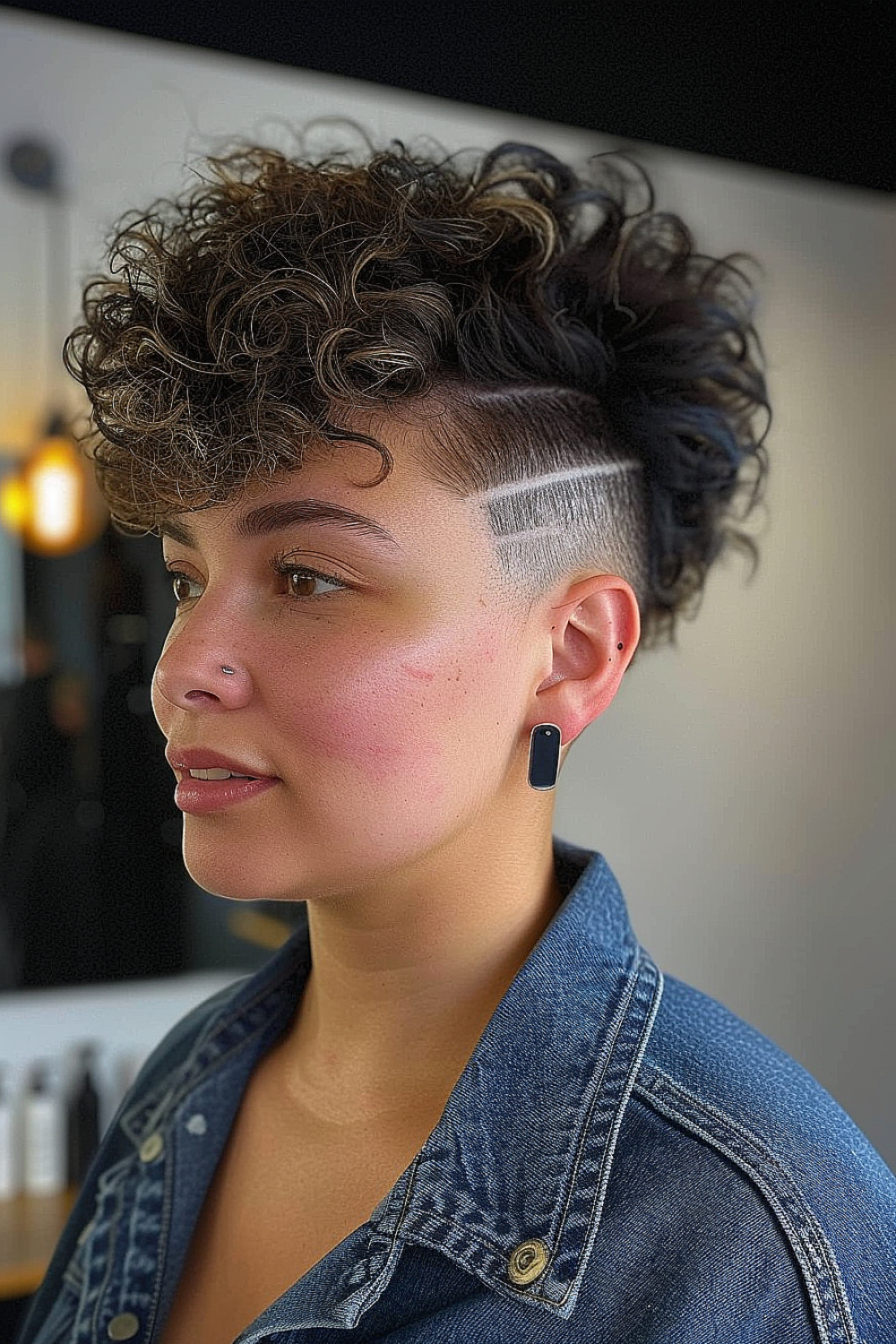 Curly undercut with artistic designs for creativity