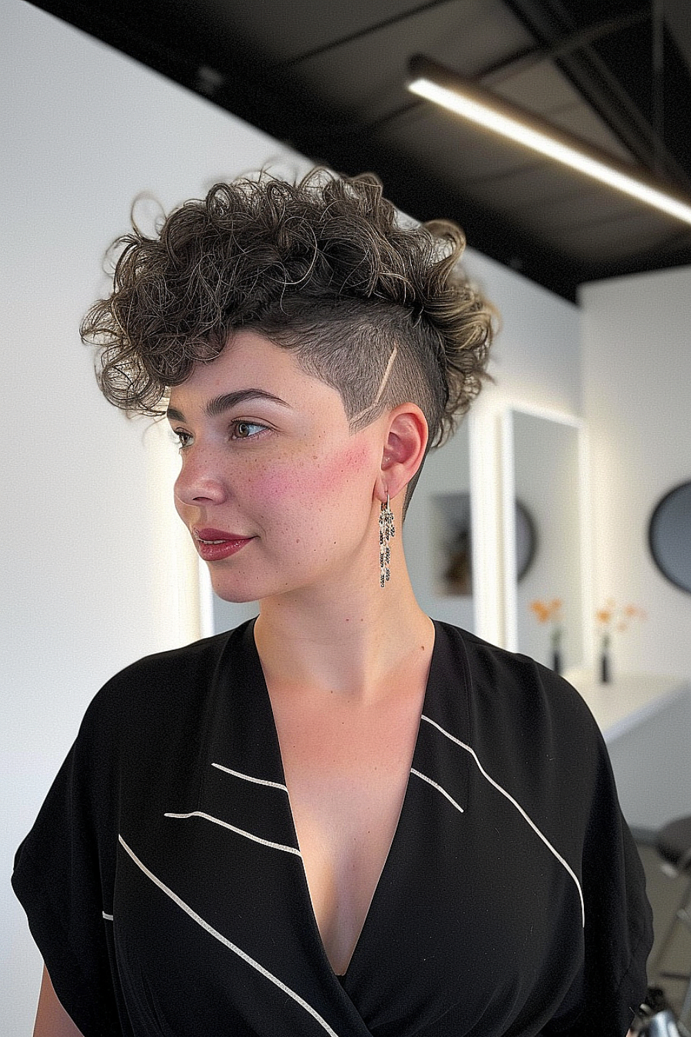 Woman with a curly undercut hairstyle