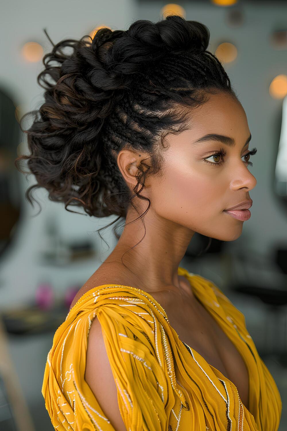 Curly updo with braided accents for special occasions