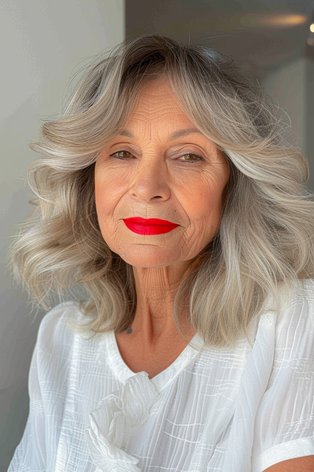 Curtain bangs with feathered ends for women over 60