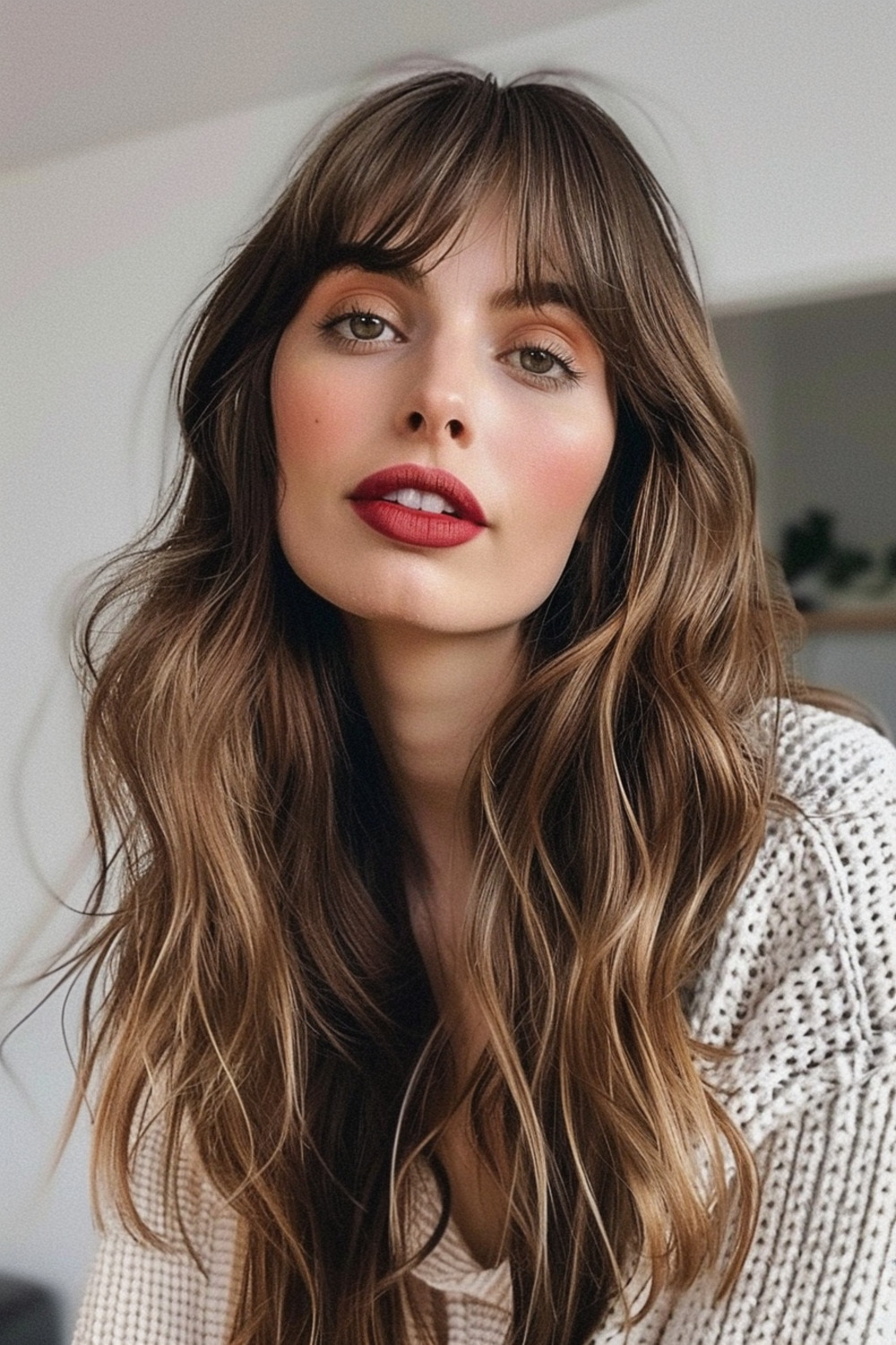 Curtain bangs with loose waves