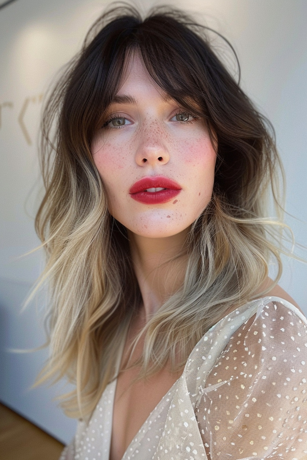 Curtain bangs with ombre