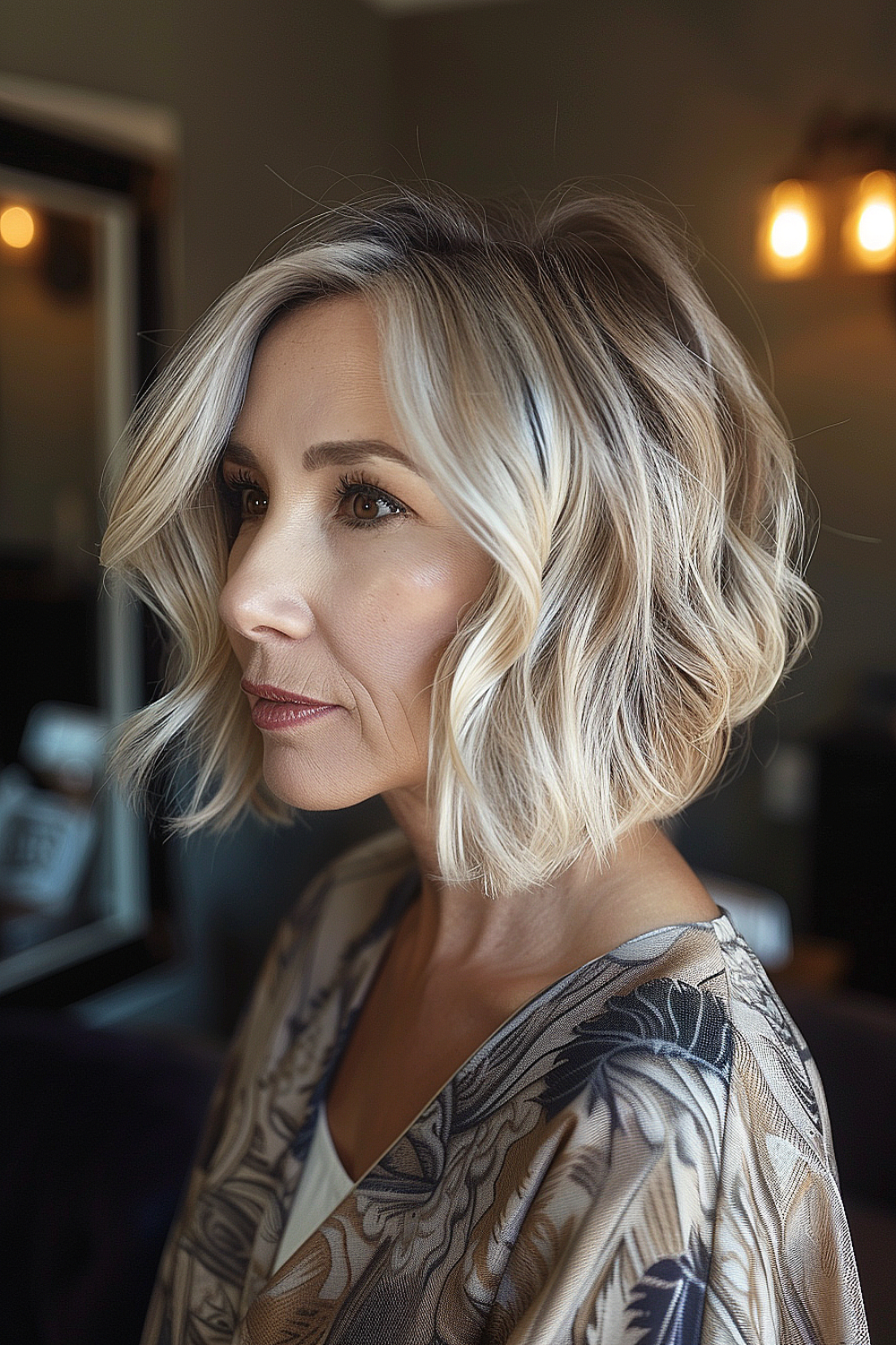 Dimensional blonde bob with layers