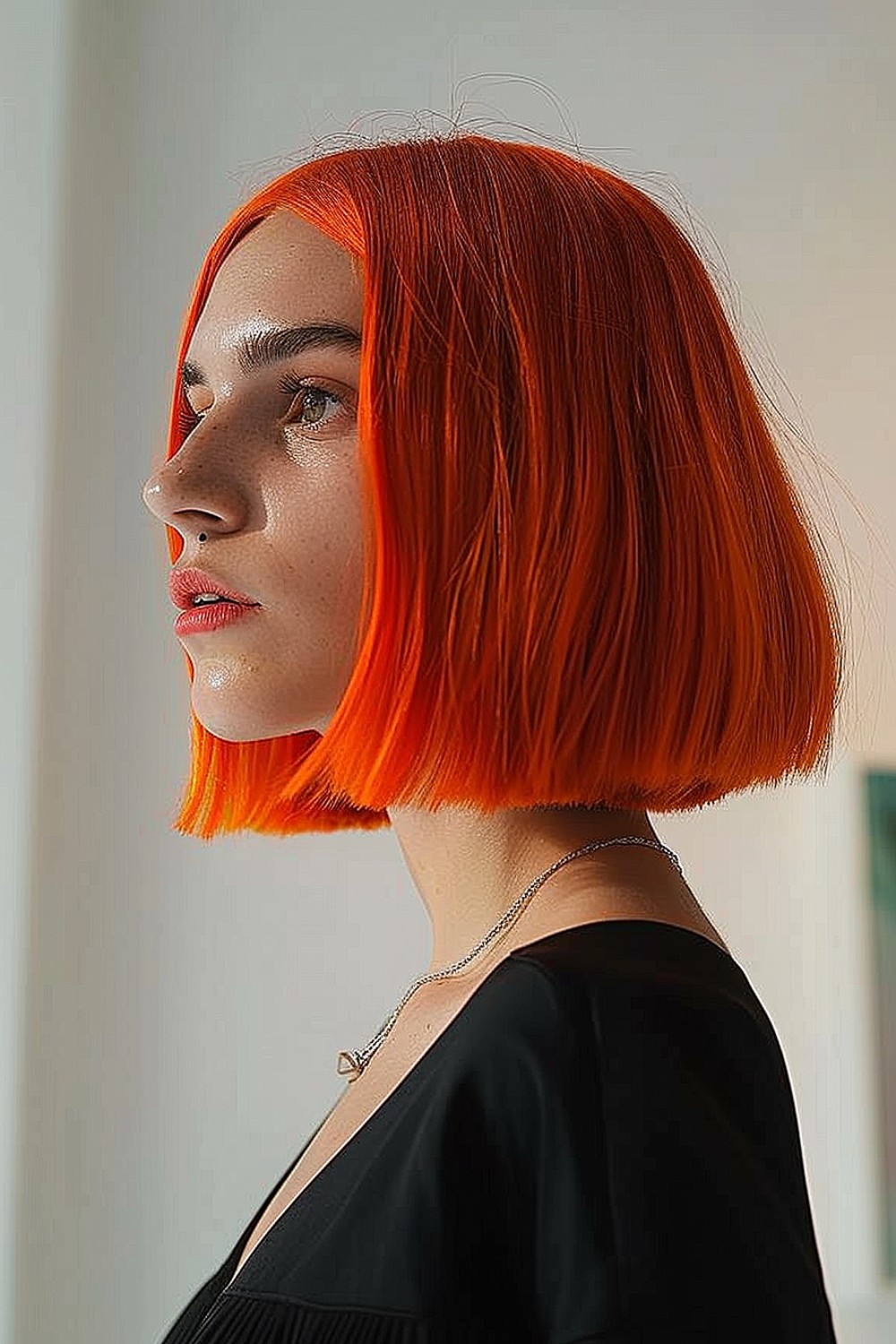 Dynamic red blunt bob hairstyle