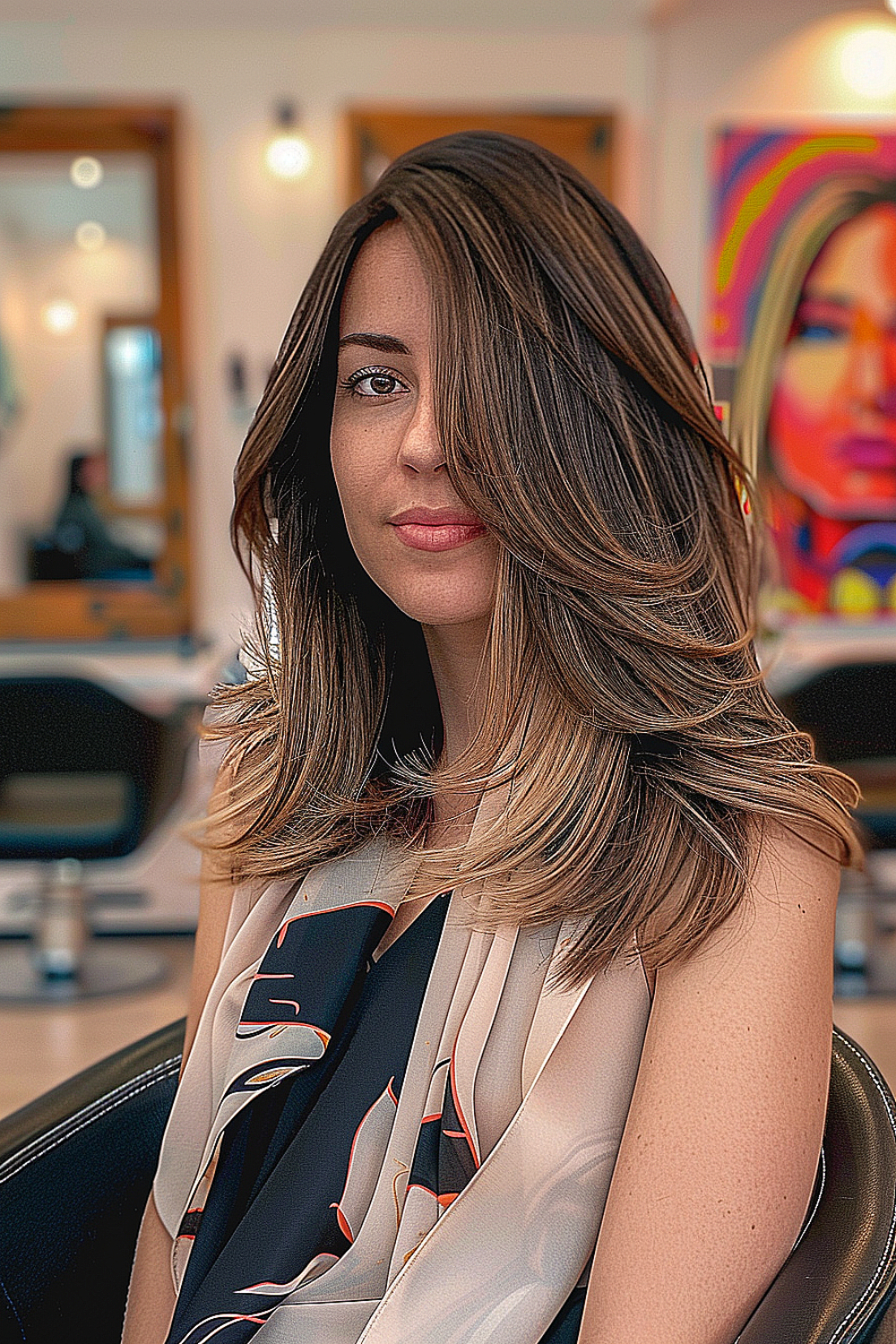 Woman with dynamic straight layered haircut