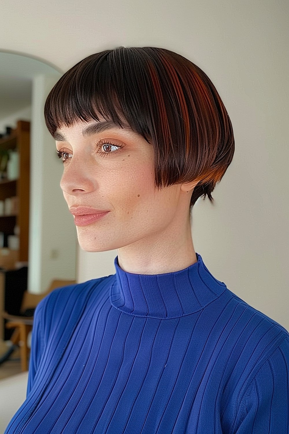 Ear-length blunt bob with subtle highlights