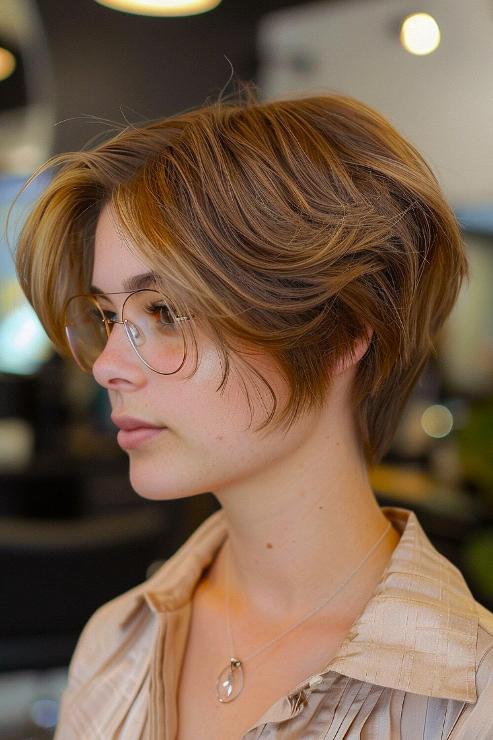 Ear-length bob for women with glasses