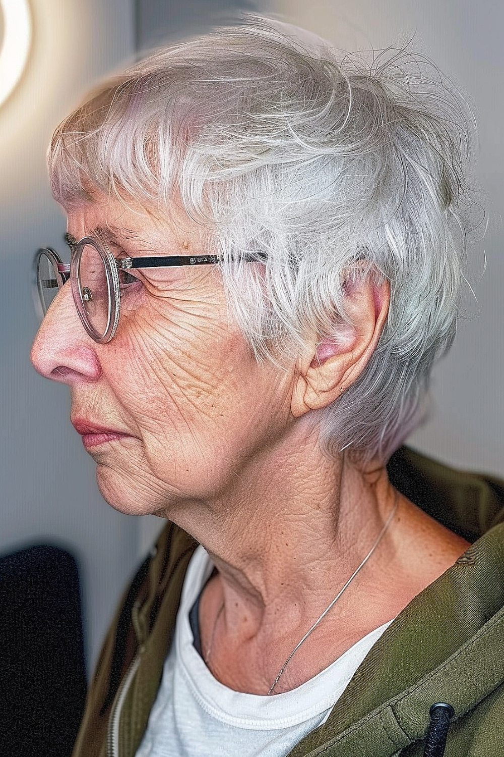 Woman with an edgy short mullet hairstyle