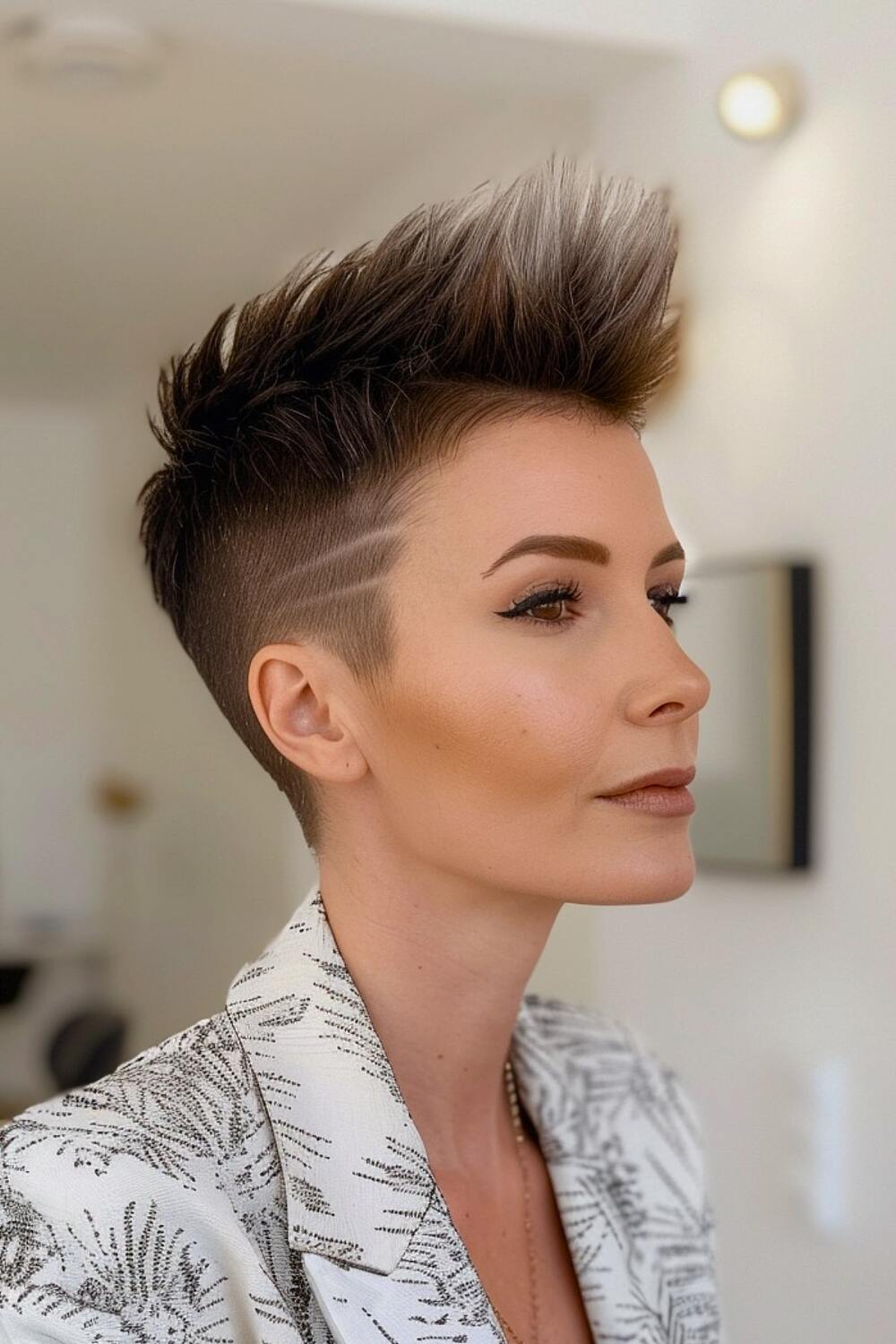 Spiky pixie haircut with shaved sides