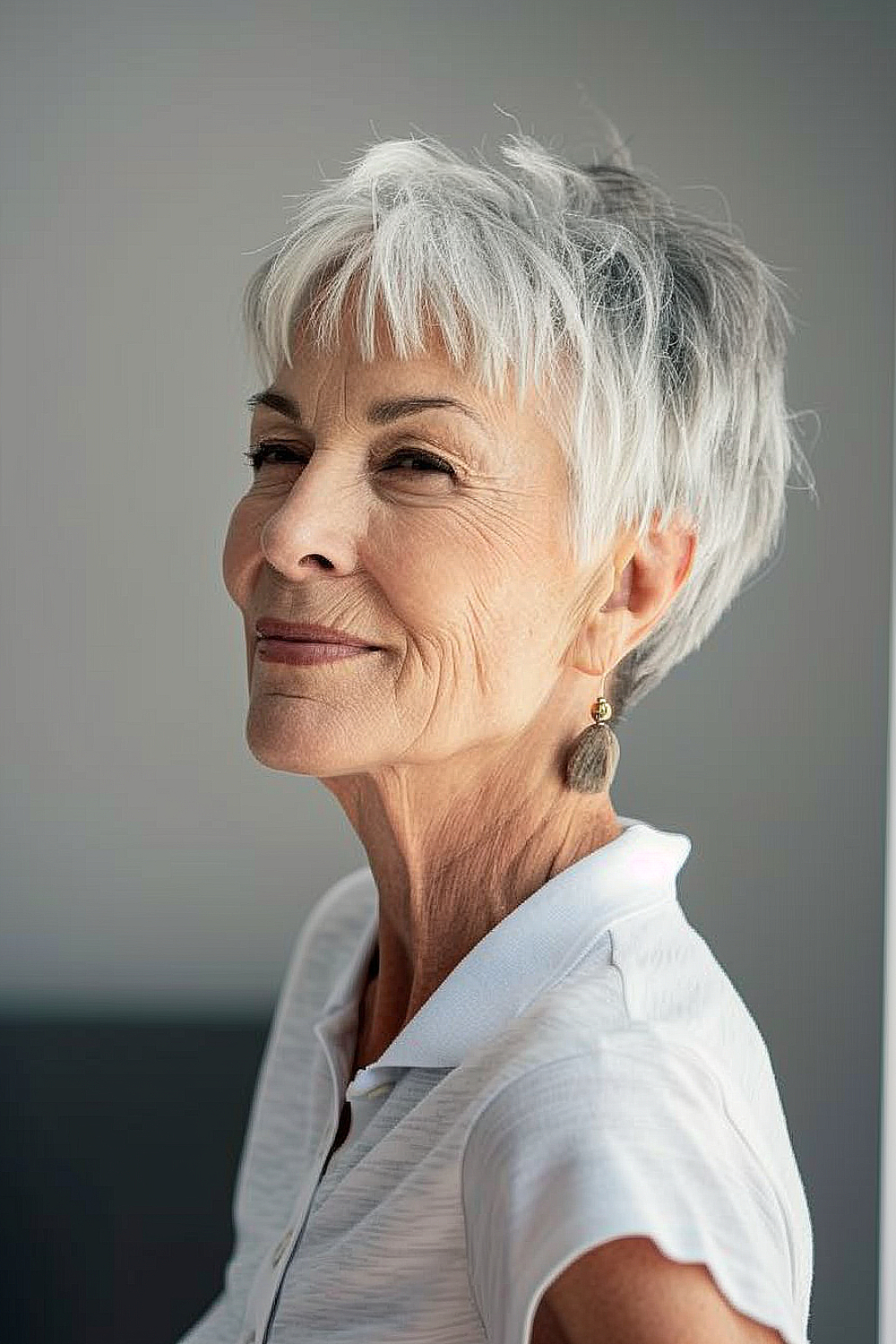 Effortless wash-and-wear pixie cut in silver-grey tones