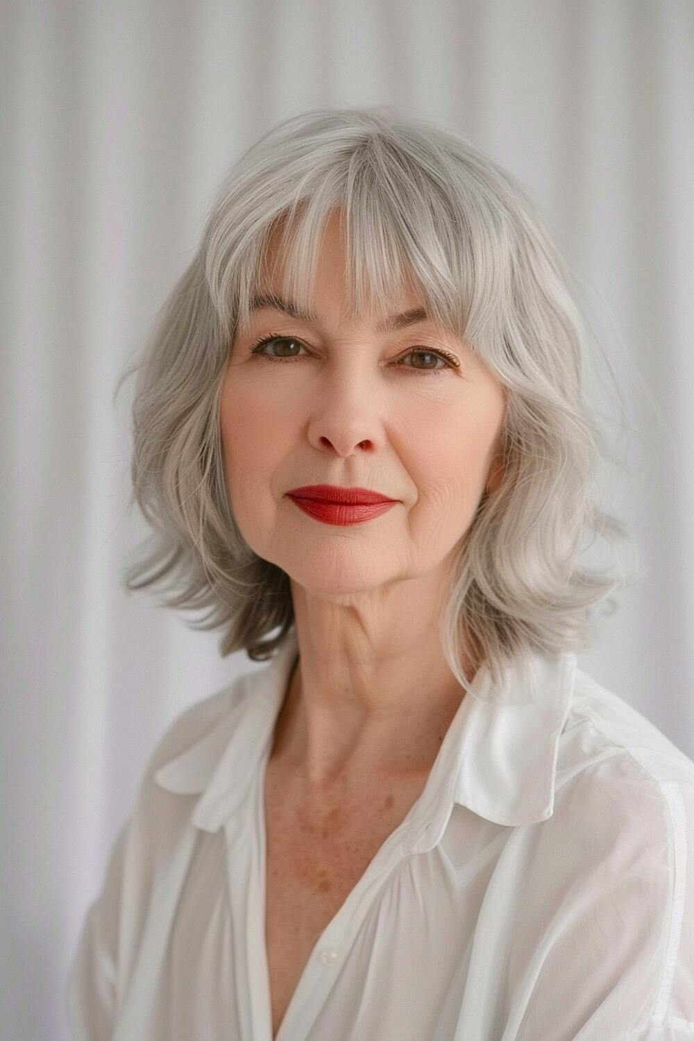 Medium-length hairstyle for women over 60 with fine hair