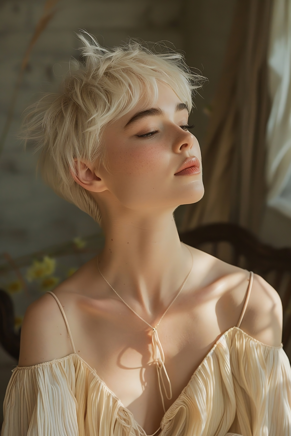 Ethereal pixie with feather light layers and hues