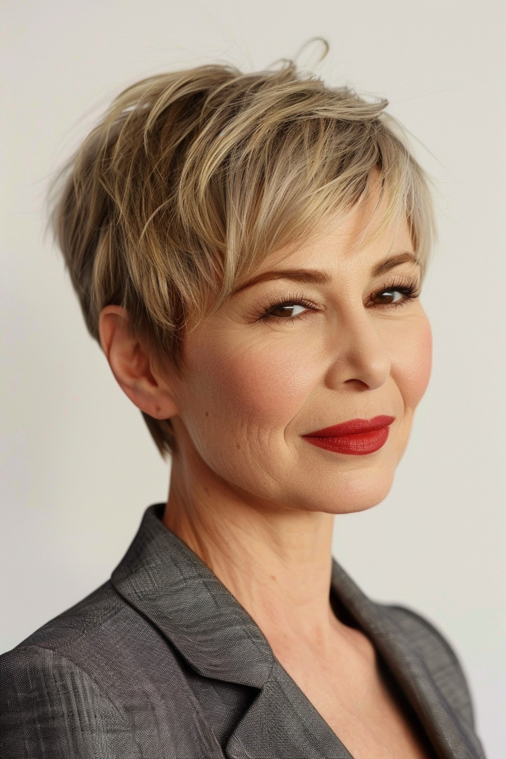 Feathered bangs with choppy pixie cut for women over 50