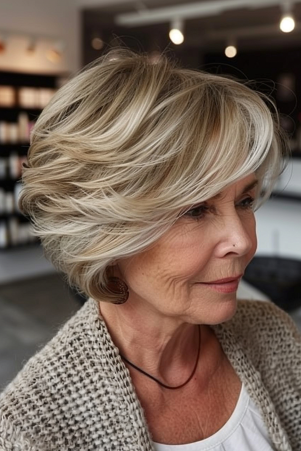 Feathered bob with side swept fringe