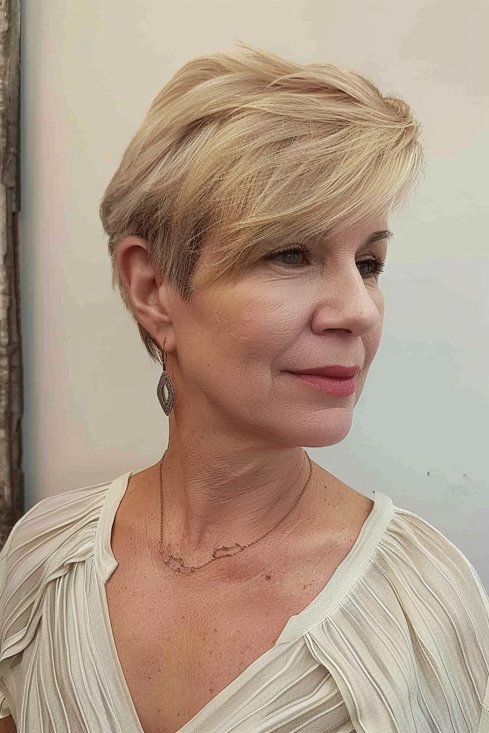 Feathered long pixie for women over 50