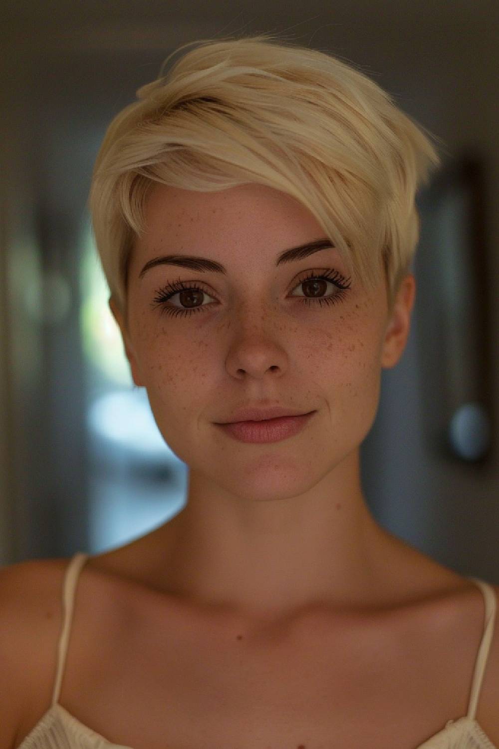 Feminine pixie cut for oval faces