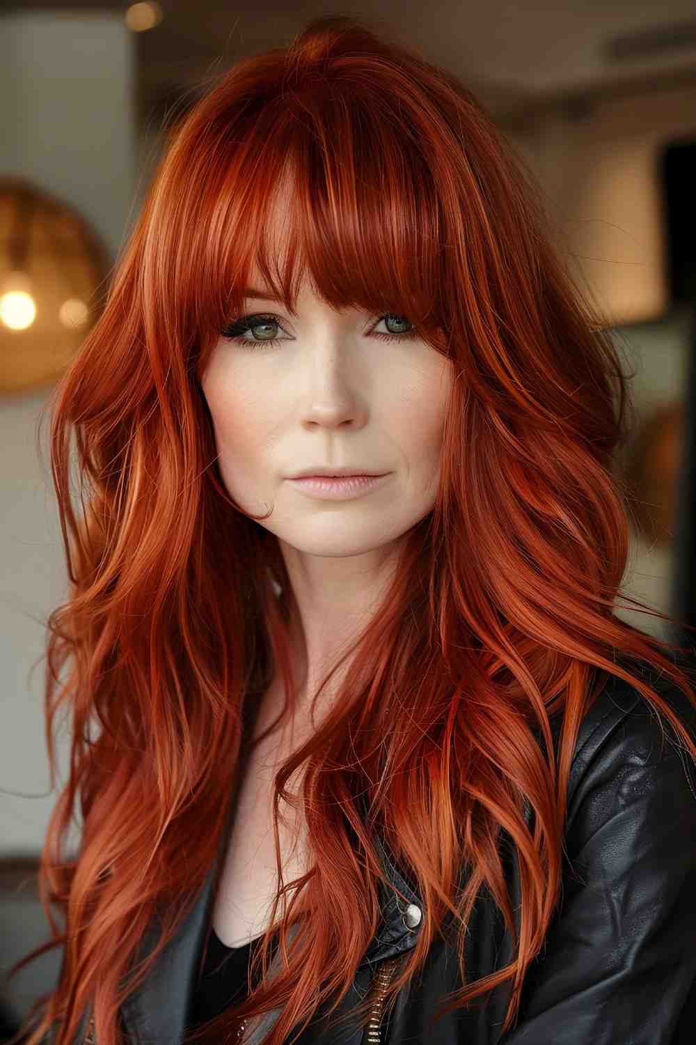 Fiery red layers with bold bangs